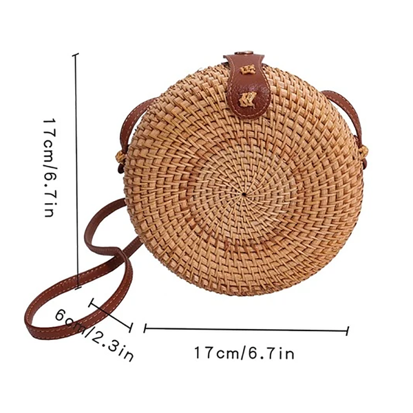 Round Woven Rattan Hollow Crossbody Bag-LOFA-Love for Arcade