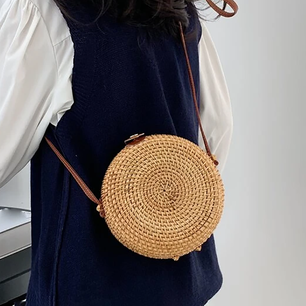 Round Woven Rattan Hollow Crossbody Bag-LOFA-Love  for Arcade