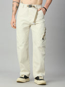 Men's baggy Tencel cargo pants with attached adjustable belt – front view
