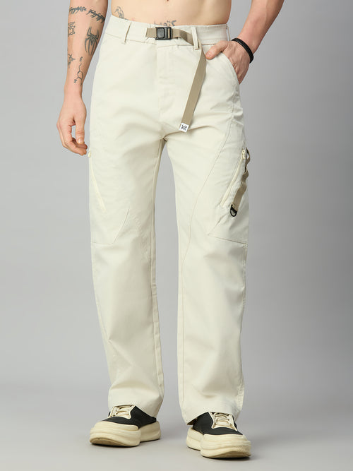 Men's baggy Tencel cargo pants with attached adjustable belt – front view