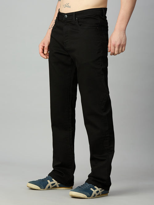 Men's straight fit black stretch denim jeans for everyday comfort – right side view