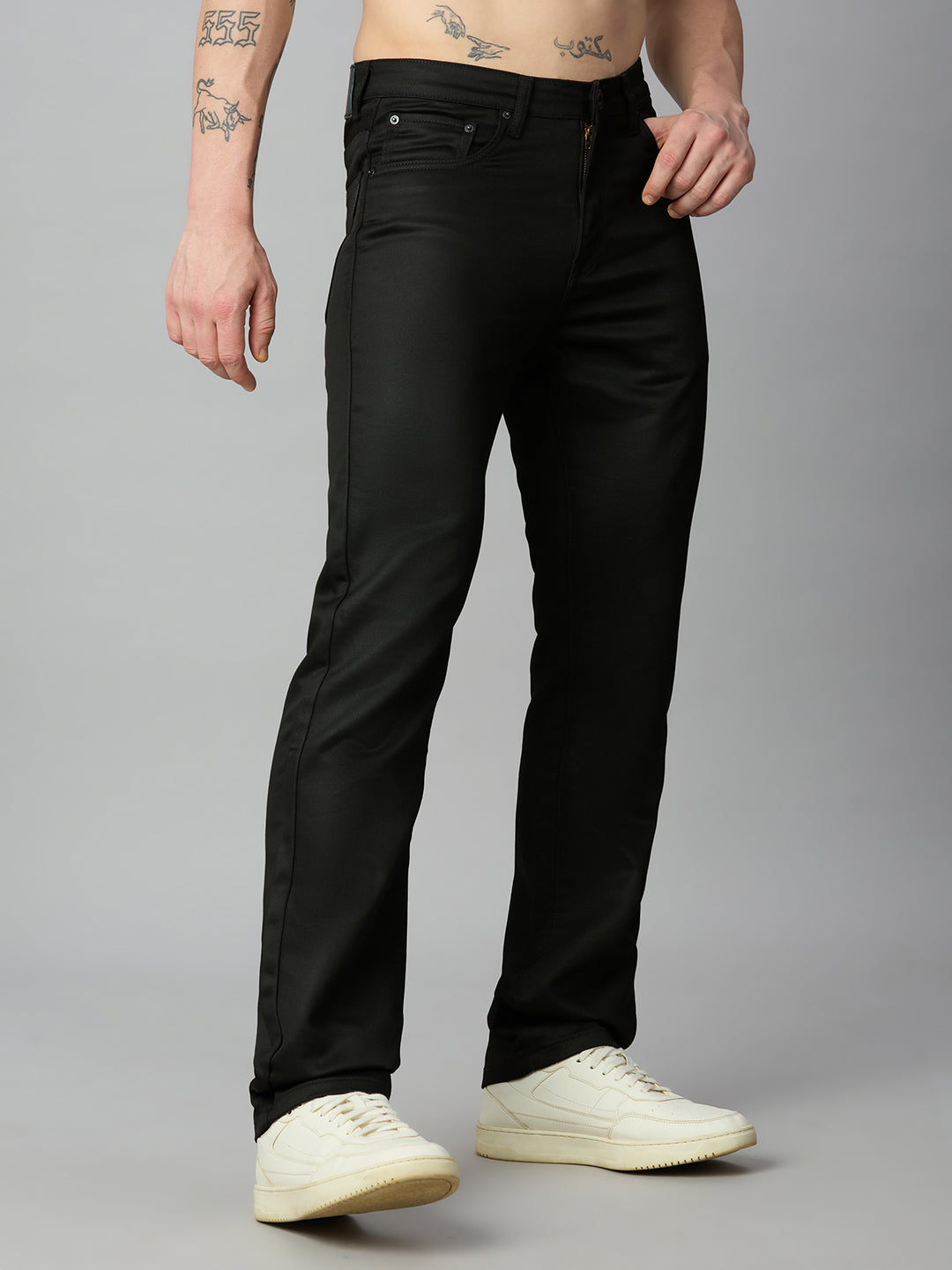 Men's stretch cotton blend straight fit trousers – right side profile