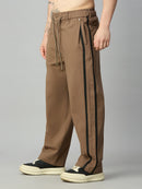 Men's baggy smart pants with athletic-inspired side stripe detailing – right side profile