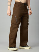 Baggy fit Tencel cargo pants for men with attached belt and utility-inspired design – right side view