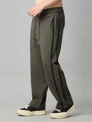 Men's baggy smart pants with athletic-inspired side stripe detailing – right side profile