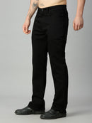 Men's pitch black straight fit stretch denim jeans with a clean classic silhouette – right side view