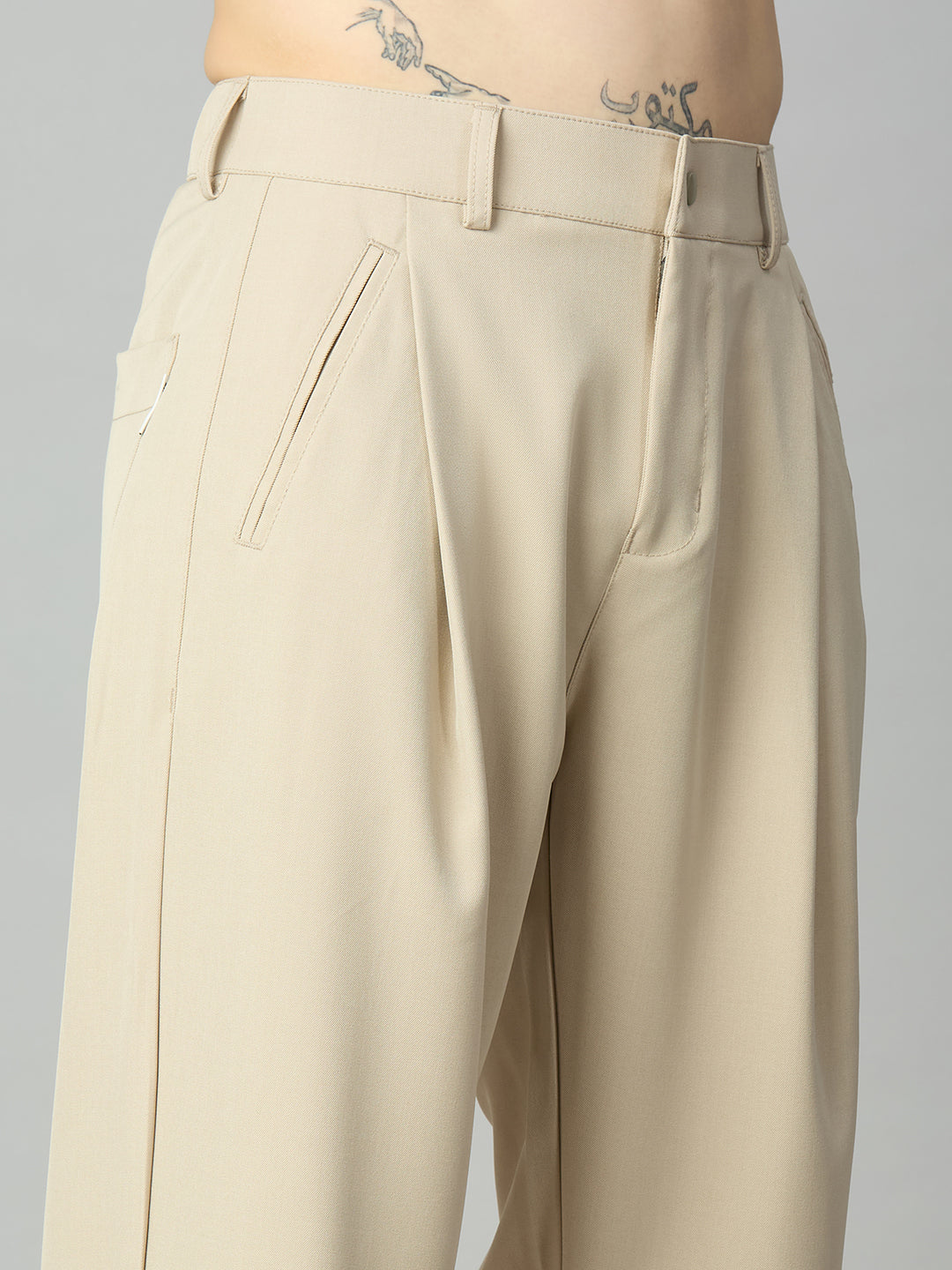 Beige Korean Fit Baggy Smart Pant
