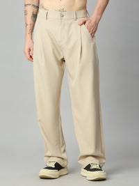 Beige Korean Fit Baggy Smart Pant
