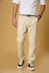 Straight Fit Stretch Beige Trouser