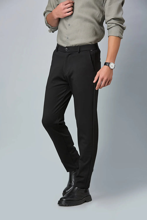 Side view of LOFA men’s stretchable formal trousers – modern slim fit with premium nylon–cotton–spandex fabric.