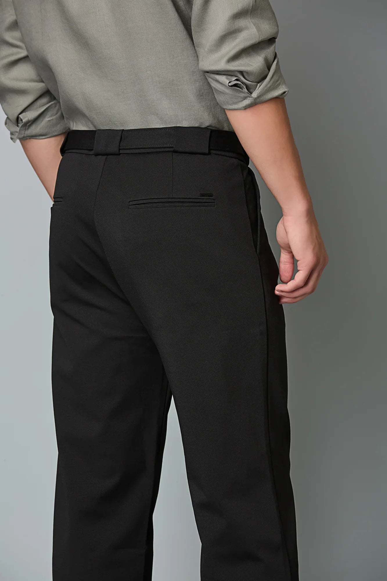 Men’s comfort fit formal trousers with stretch fabric –  detailed close up image 