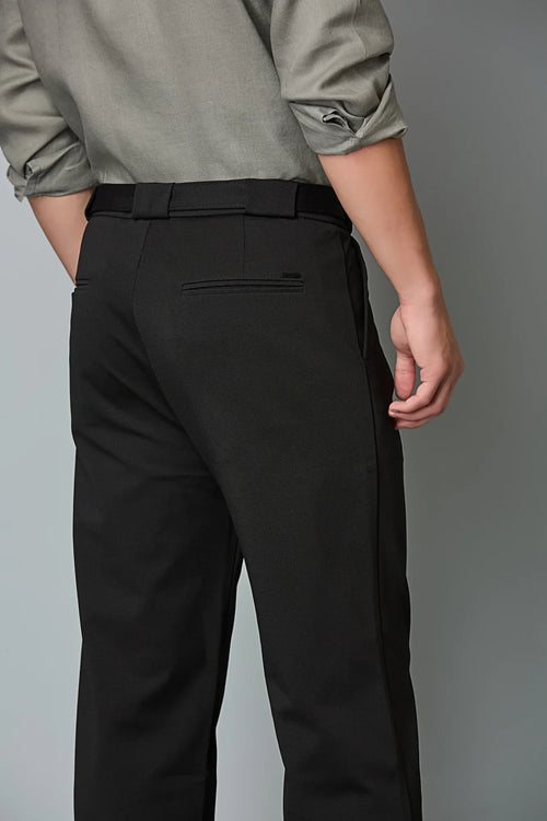 Men’s comfort fit formal trousers with stretch fabric –  detailed close up image 