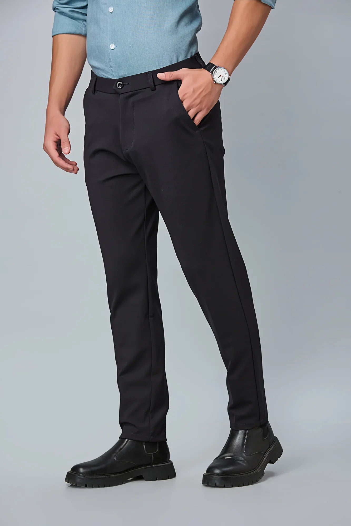 Slim Fit Stretchable Dark Blue Formal Trousers