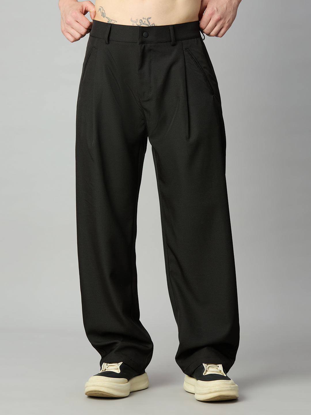 Black Korean Fit Baggy Smart Pant