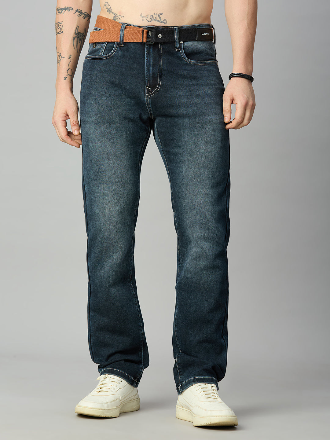 Straight Fit Blue Washed Denim Jeans
