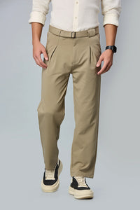 Khaki Comfort Fit Stretchable Trousers
