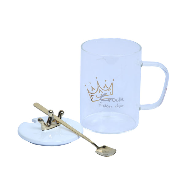 Crown Glass Coffee & Tea Mug with Lid & Spoon- LOFA-Love for Arcade