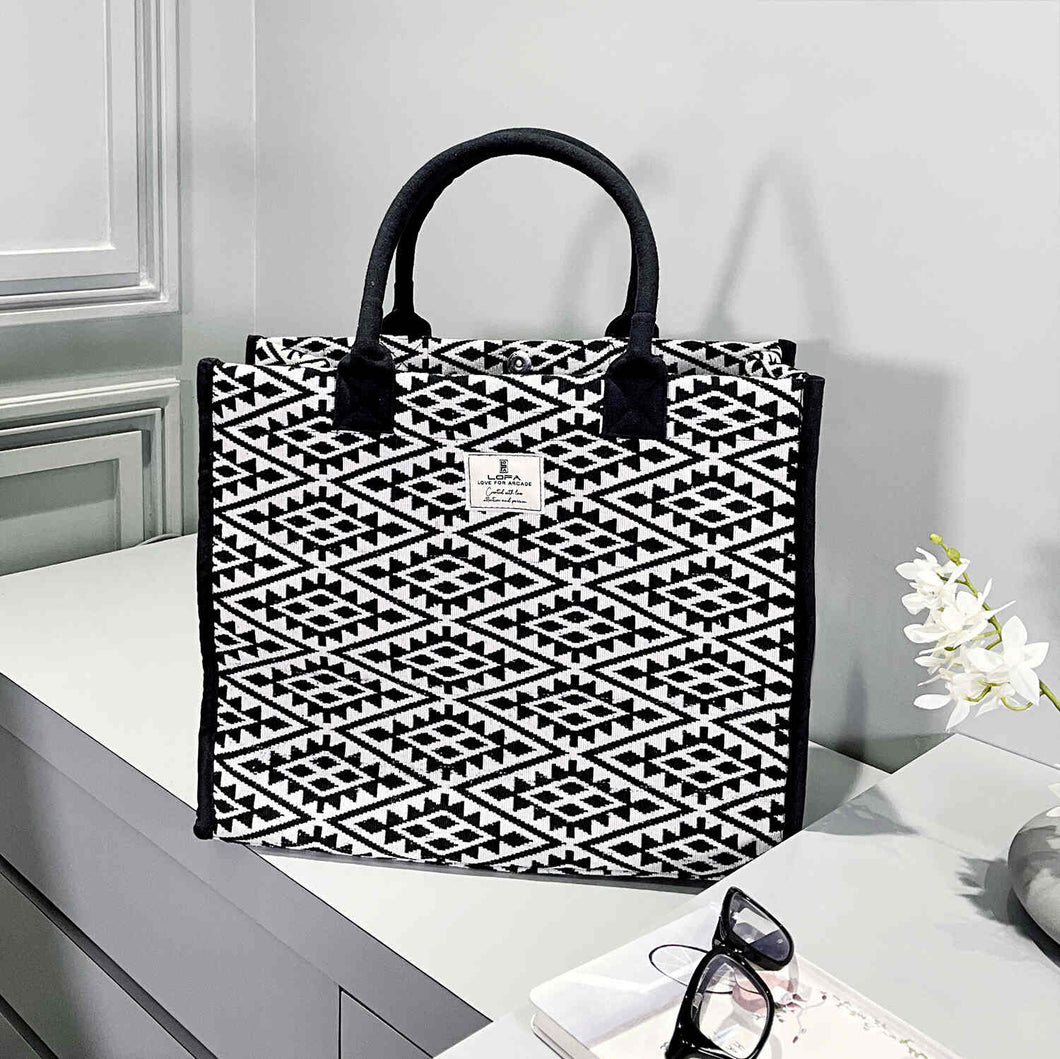 Geometric Jacquard Tote Bag-LOFA-Love for Arcade