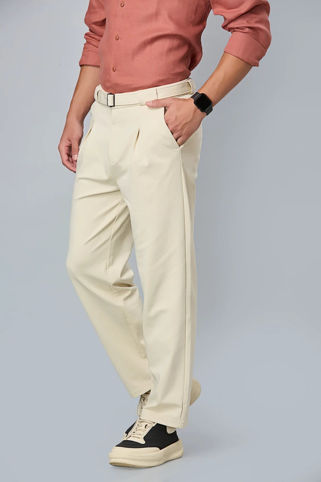 Soft stretchable fabric texture of men’s formal trousers – wrinkle-resistant material