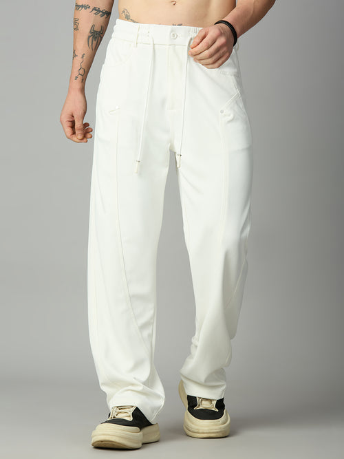 White Relaxed Fit Highly Comfortable Smart Pant