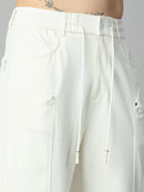 White Relaxed Fit Highly Comfortable Smart Pant
