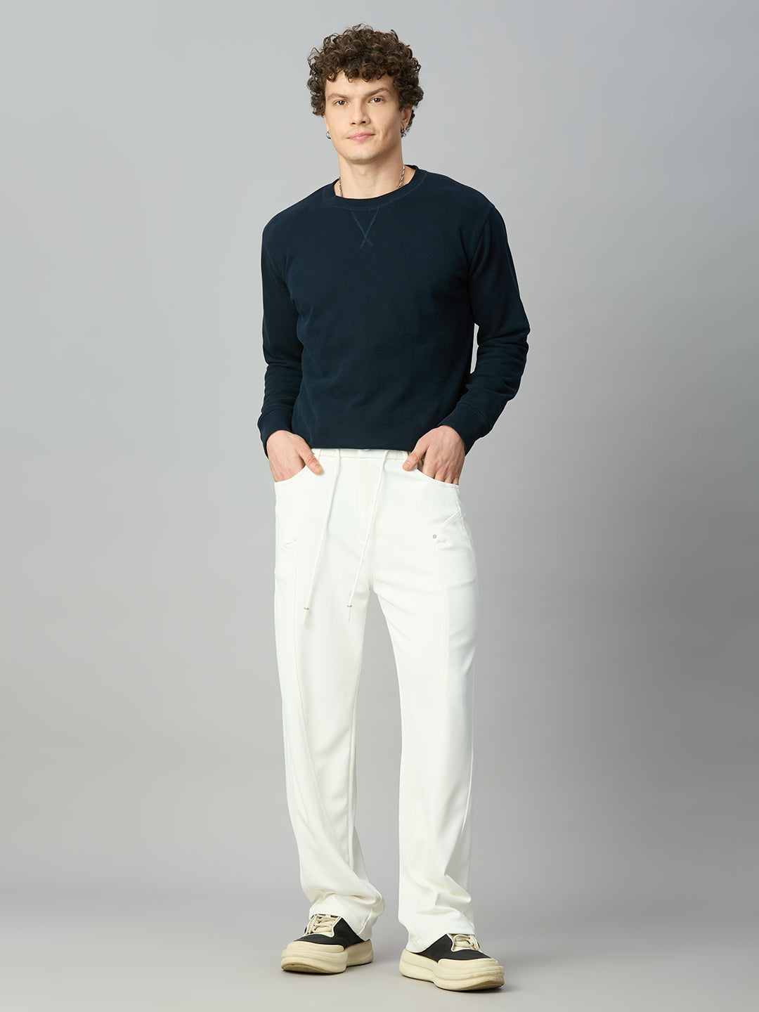 White Relaxed Fit Highly Comfortable Smart Pant