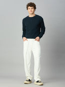 White Relaxed Fit Highly Comfortable Smart Pant