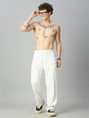 White Relaxed Fit Highly Comfortable Smart Pant