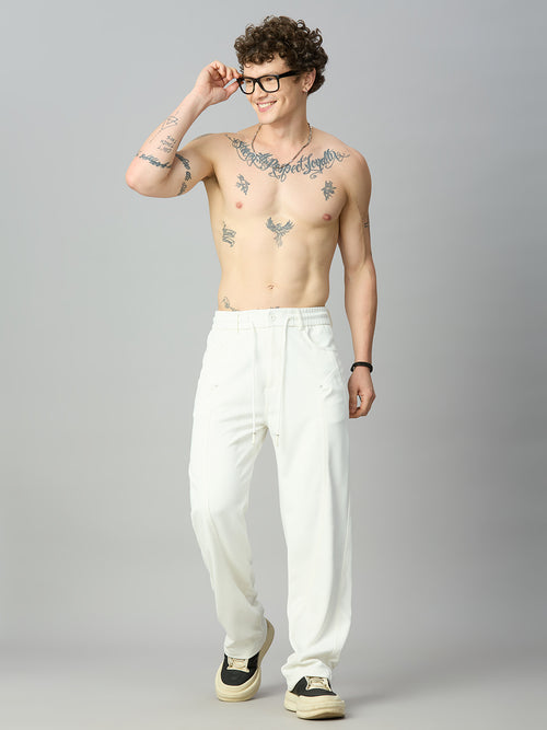 White Relaxed Fit Highly Comfortable Smart Pant