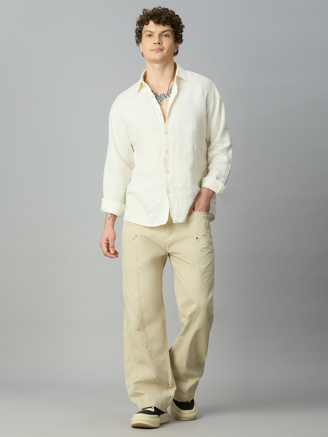 Khaki Baggy Designer Smart Pant