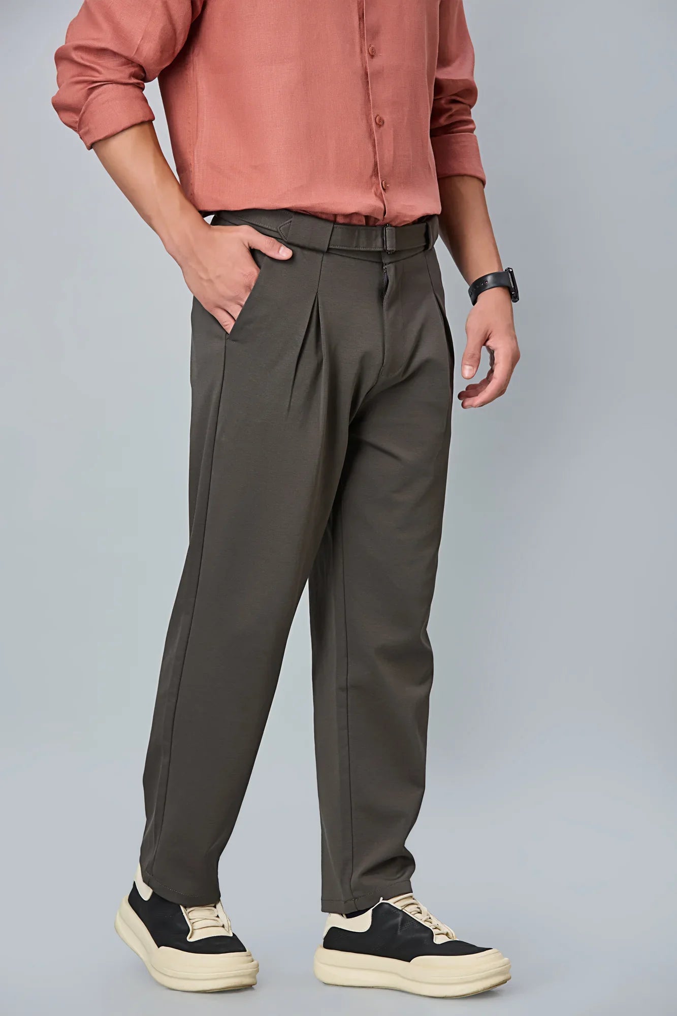 Soft stretchable fabric texture of men’s formal trousers – wrinkle-resistant material