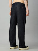 Men's deep blue baggy denim jeans with classic five-pocket design – back view