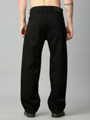 Men's black baggy fit denim jeans with classic back pocket construction – back view