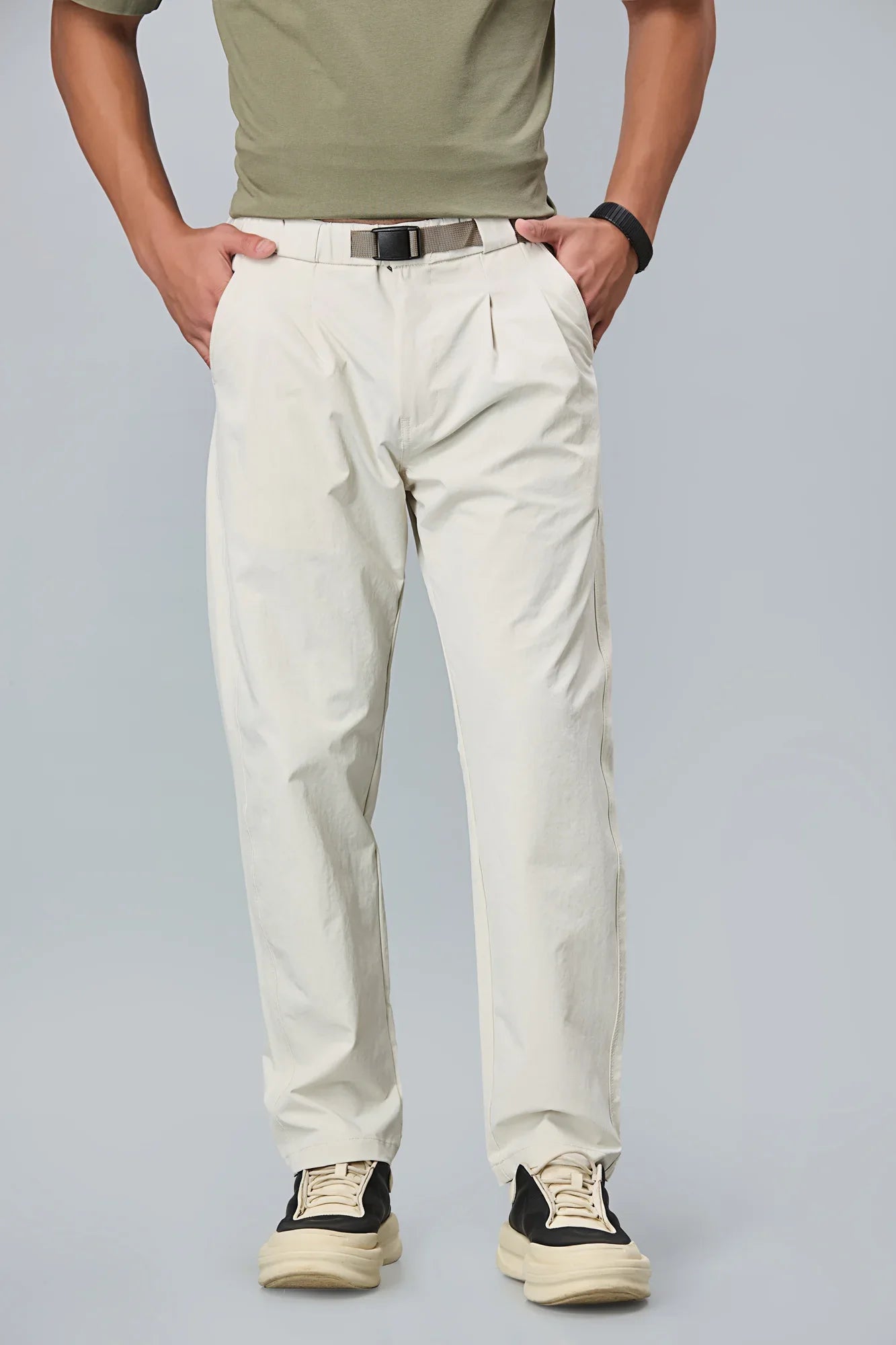 Comfort Fit Beige Casual Trousers