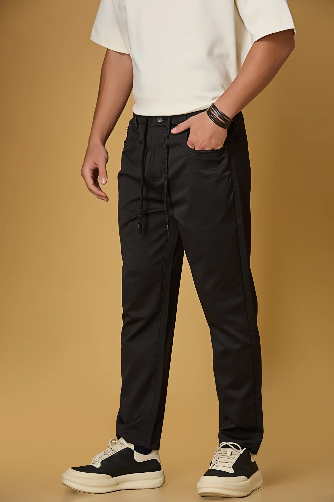 Comfort Fit Black Casual Trousers