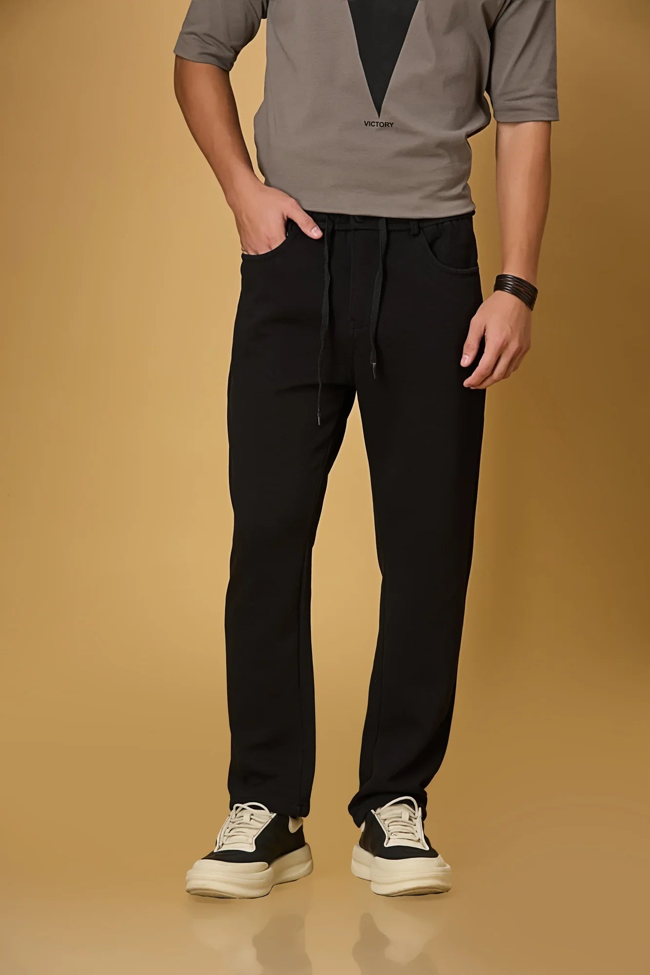 Relaxed Fit Black Stretch Trousers