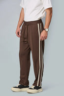 Side view of men’s Coffee Brown straight-fit active trousers – LOFA lightweight stretchable pants for casual and active wear.