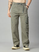 Men's baggy Tencel cargo pants with attached adjustable belt – front view