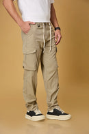 Coffee Khaki pants side view showing double cargo pockets and relaxed fit.