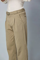 In-built belt detail on men’s stretchable  trousers – comfort fit waistband detailed image 