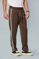 Side view of men’s Coffee Brown straight-fit active trousers – LOFA lightweight stretchable pants for casual and active wear.