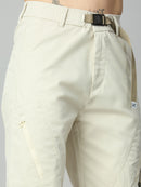 Close-up of premium Tencel fabric, attached belt, and utility detailing on men's cargo pants