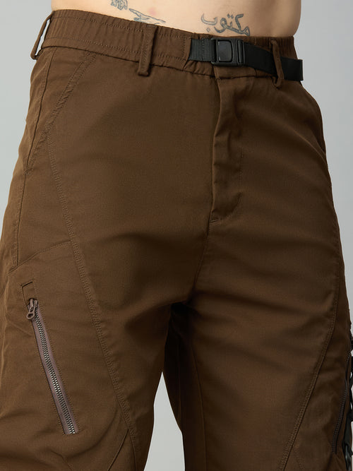 Close-up of premium Tencel fabric, attached belt, and utility detailing on men's cargo pants