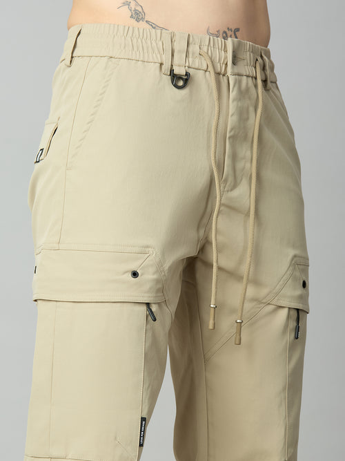Close-up of adjustable drawstring waistband on men's Tencel comfort cargo pants