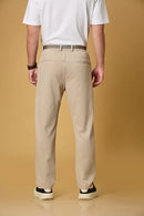 Back view of LOFA Light Khaki straight fit casual trousers – clean seams, tailored back pockets, and premium stretch fabric.