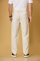 Men’s beige comfort fit trousers back view – soft Tencel-cotton blend.