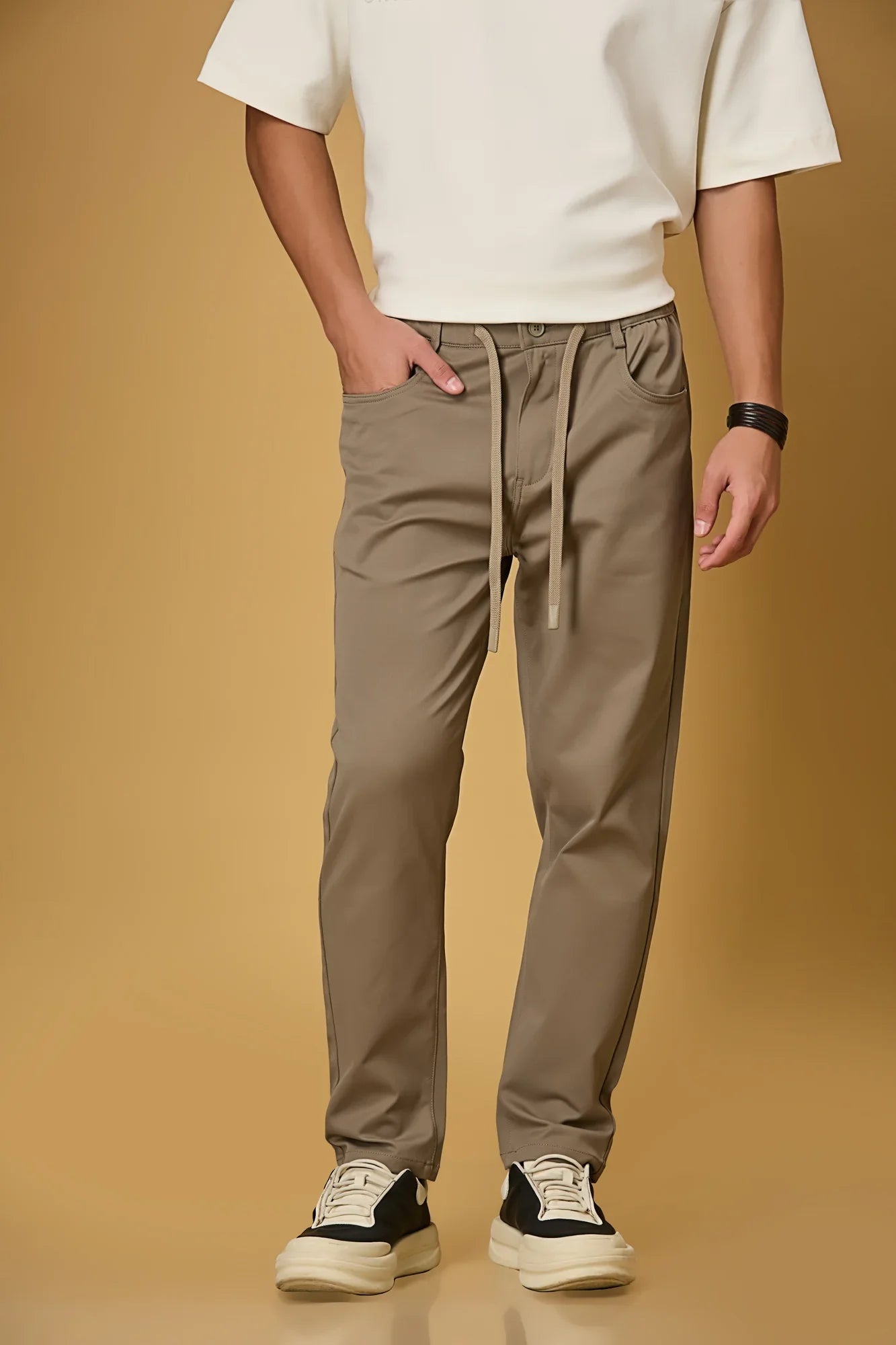 Comfort Fit Dark Khaki Casual Trousers