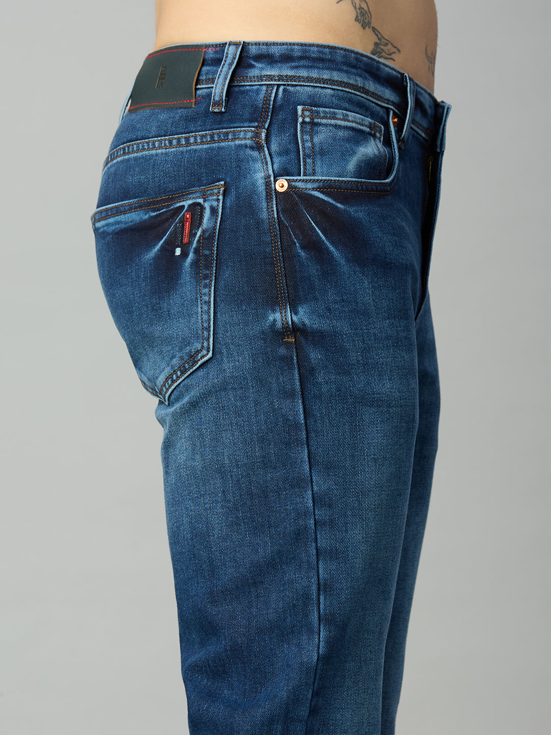 Blue Straight Fit Stretch Denim Jeans