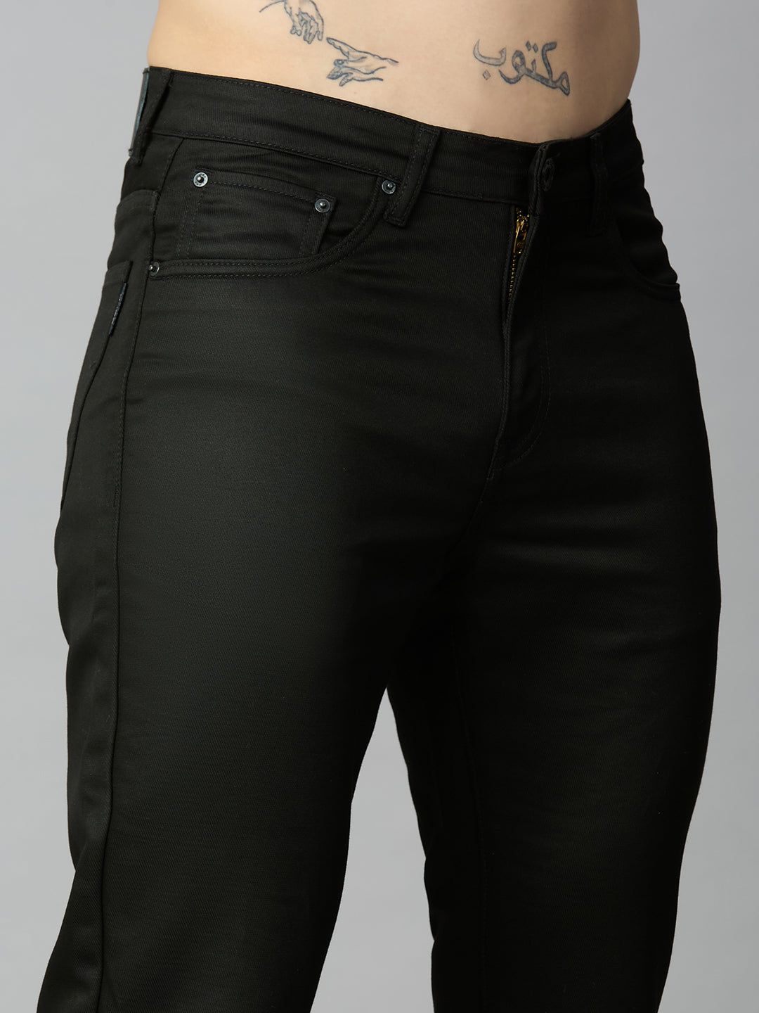 Black Stretch Cotton Blend Comfort Trousers