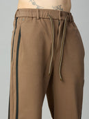 Close-up of contrast side stripe detailing on premium cotton-Tencel smart pants